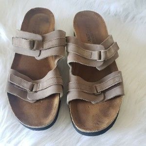 Women's NAOT Brown Suede Open Toe Slip On Mules Sandals Size 40 US 9